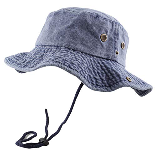 The Hat Depot Cotton Stone-Washed Safari Wide Brim Foldable Double-Sided Sun Boonie Bucket Hat - color: 3. Pigment - Blue, size: Large-X-Large