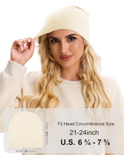 vidsel 100% Cotton Slouchy Beanie for Women Men, Thin Beanies Winter Hat - color: Beige