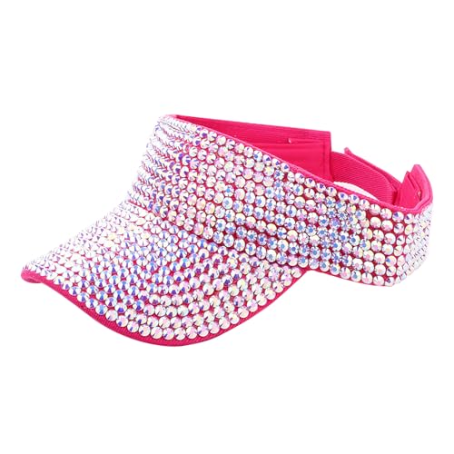 Shiny Rhinestones American Flag Sun Visor Hat Summer Outdoor Open Top Baseball Cap Adjustable Sparkly Party Headwear - color: Rose Red