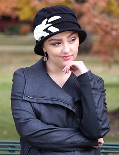 Hats Scarves & More Womens Hat Chemo Headwear Cancer Cap Ladies Head Coverings Winter Lady Rose - color: Black With Cream