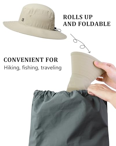 GADIEMKENSD UPF 50+ Bucket Hat, Breathable & Quick-Dry, Windproof Strap, Unisex for Outdoor Activities - color: Khaki