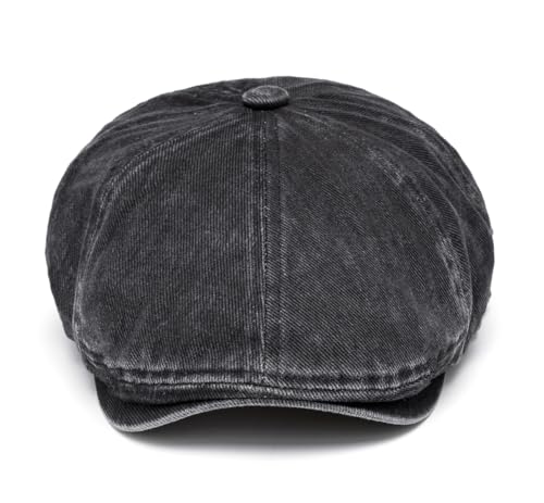 Quanhaigou Newsboy Flat Cap, Men's Vintage Gatsby Ivy Cabbie Hat, Beret Golf Driving Hats - color: Vintage Black