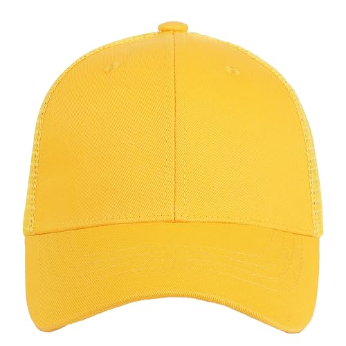 Falari Trucker Hat Baseball Cap Structured Plain Design 6 Panel, Adjustable Size - color: 1pk Yellow