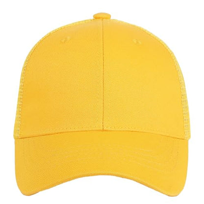Falari Trucker Hat Baseball Cap Structured Plain Design 6 Panel, Adjustable Size - color: 1pk Yellow