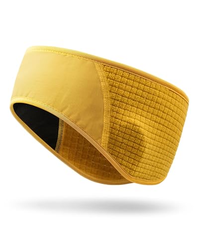 Winter Sport Headband Ear Warmer - Windproof Forehead & Breathable Fleece Headband for Skiing, Running, Cycling - color: Yellow