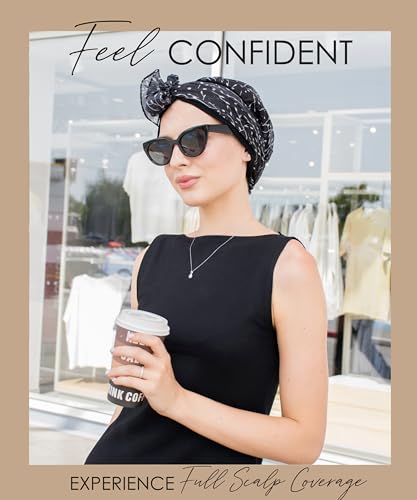 CAPLORD Chemo Headwrap for Women Turban Headwear for Cancer Patients Skull Cap Hair Loss Cover Lightweight Head Covering Hat - color: Black White Twigs