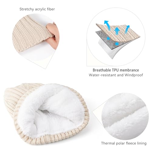 OZERO Winter Beanie for Men Women,Thermal Knit Soft Fleece Lined Hats - color: Beige