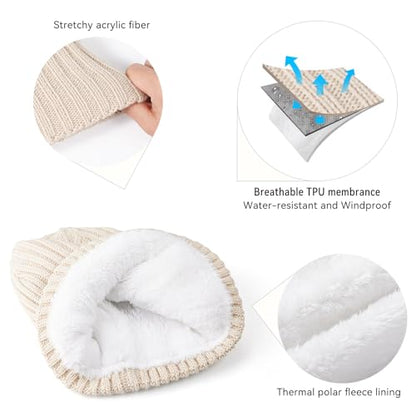 OZERO Winter Beanie for Men Women,Thermal Knit Soft Fleece Lined Hats - color: Beige