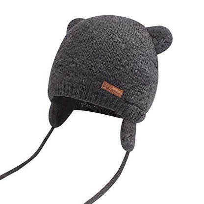 BAVST Baby Beanie Hat for Winter with Earfalp Cute Bear Kids Toddler Girls Boys Warm Knit Cap 0-2Years - color: Bear Ear 2-grey-dark, size: 0-6 Months