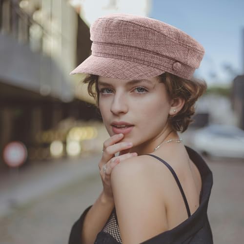 Summer Newsboy Hats for Women Fashion Breathable Baker Cabbie Cap Visor Beret Hat - color: Rosybrown
