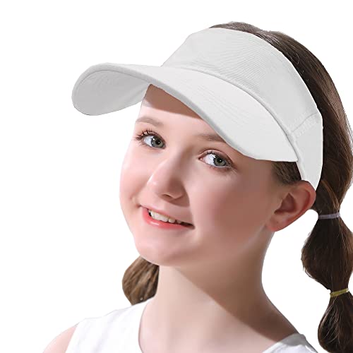Kids Sun Visors Adjustable Cap - Unisex for Children Athletic Sports Hats UV Protection fit for 5 to 12 Years Old 52-56cm - color: White