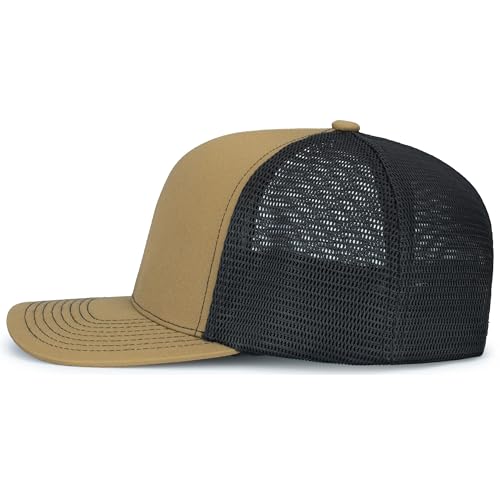 Pacific Headwear Contrast Stitch Trucker Pacflex Snapback Cap - color: Buck/Lt Charcoal/Buck