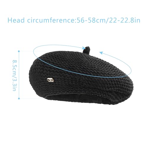 Women Summer Straw Woven Sunhat Classic Beret Artist Painter Sun Hat Cap - color: B Black