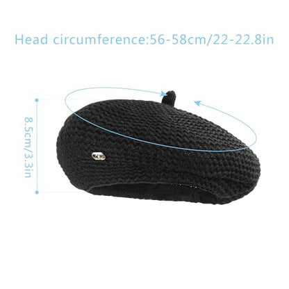 Women Summer Straw Woven Sunhat Classic Beret Artist Painter Sun Hat Cap - color: B Black