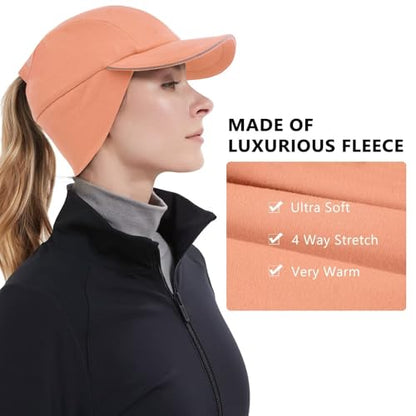 GADIEMKENSD Women's Winter Reflective Fleece Ponytail Hat with Drop Down Ear Warmer - color: Orange