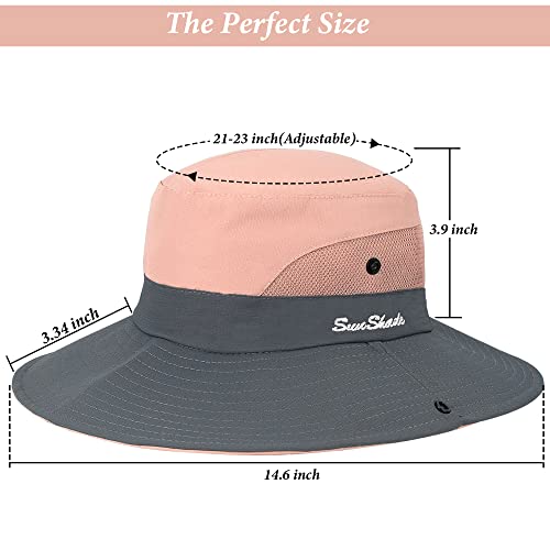 Sun Hat for Women Summer UV Protection Beach Hat with Ponytail Hole - color: Pink(with Ponytail Hole)