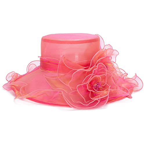 Lawliet Womens Dressy Wide Brim Church Wedding Occasion Sun Hat A613 - color: Fuschia With Gold