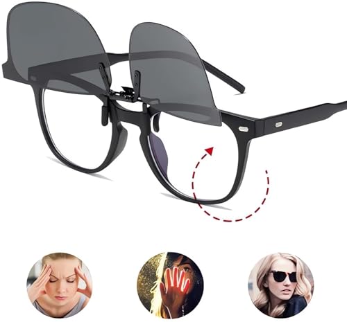 Clip on Flip up Polarized Lens For Prescription Glasses UV Protection Sunglasses (Clear lenses not Polarized) - color: Am05 Yellowsilver