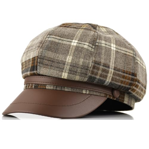 Womens Newsboy Cap French Fashion Hats Summer Cabbie Baker Boy Hat for Fall Beret Cap - color: T1-beret-brown