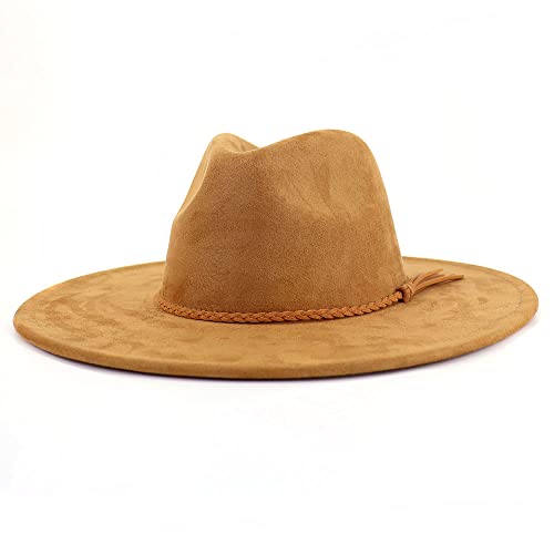 LIDHAY Big Wide Brim Fedora Hats for Women Men Western Suede Hat Large Felt Panama Hat Rancher Hat - color: Khaki