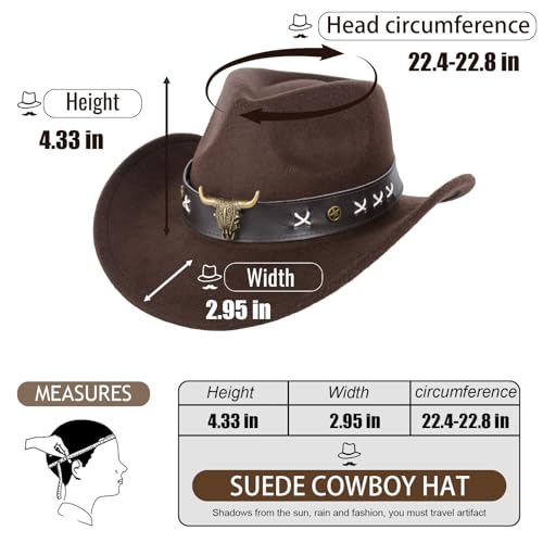 Cowboy Hat for Women and Men, Adjustable Felt Wide Brim Western Cowboy Hat for Parties, Size:M - color: Brown3