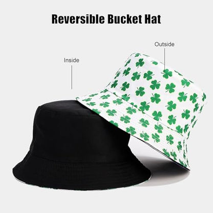 Bucket Hat for Women Men, Cotton Reversible Double Side Wear Sun Hats Beach Fisherman Hat - color: St Patrick's Day