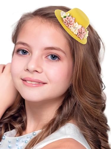 Bohend Mini Fascnator Hat Flower Hair Clip Girls Cute Tea Party Hats Women Accessory - color: Yellow