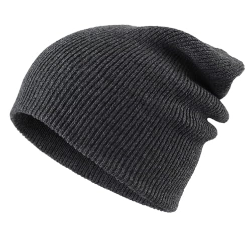 Connectyle Thick Cuffed Beanie for Men & Women Double Layer Knit Winter Hat Acrylic Watch Hat Warm Stocking Skull Cap - color: Dark Grey