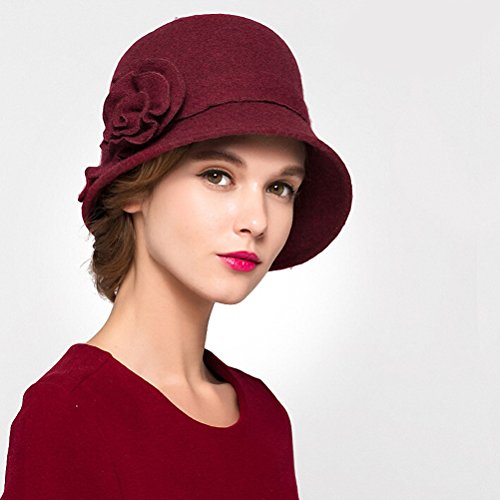Maitose™ Women's Wool Felt Flowers Church Bowler Hats - color: Wine Red