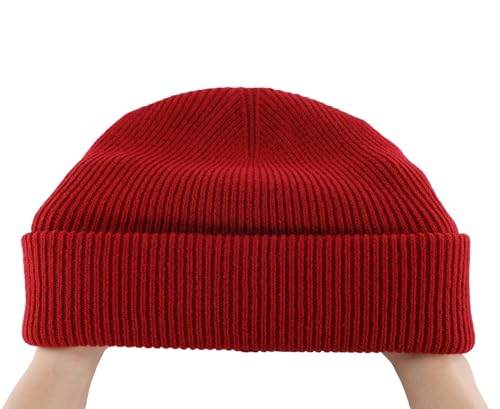 Connectyle Thick Cuffed Beanie for Men & Women Double Layer Knit Winter Hat Acrylic Watch Hat Warm Stocking Skull Cap - color: Dark Red