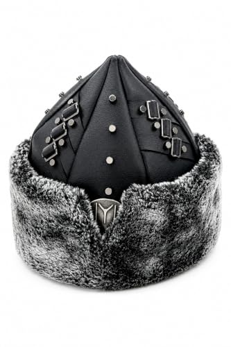 ihvan online Turkish Ottoman Bork Hat, Ertugrul Faux Leather Fur Winter Cap - color: Black / Style-1