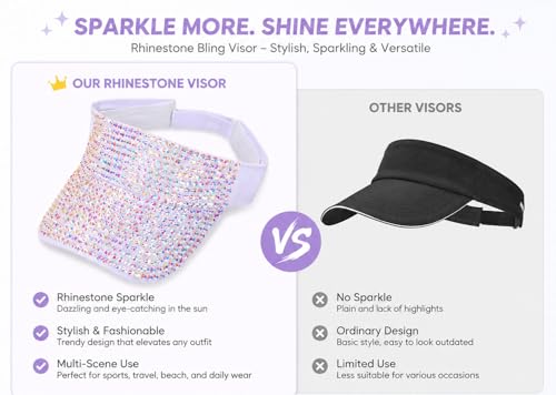 Shiny Women's Bling Rhinestone Visor Sun Protection for Tennis Golf Beach - color: Whiteabcolor
