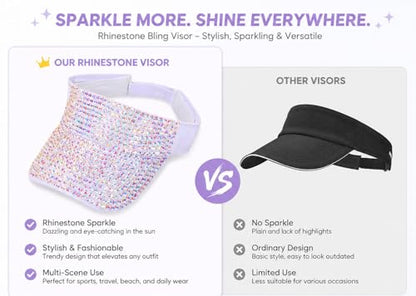 Shiny Women's Bling Rhinestone Visor Sun Protection for Tennis Golf Beach - color: Whiteabcolor