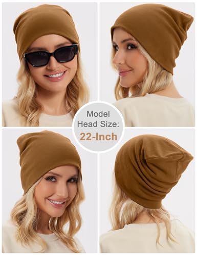 100% Cotton Thin Beanie Hat Women Men Soft Slouchy Chemo Skull Cap - color: 1pc Brown