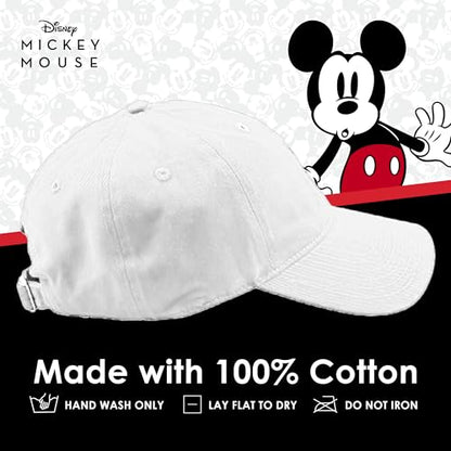 Disney Mickey Mouse Embroidered Cotton Adjustable Dad Hat with Curved Brim - color: White Washed
