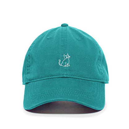 Cat Baseball Cap Embroidered Cotton Adjustable Dad Hat - color: Teal