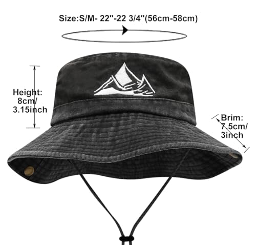 Sun Bucket Hat for Men Women Fishing Beach Safari Trendy Cotton Cowboy Cap for Golf Hiking Hunting Outdoor Boonie - color: Mountain Black