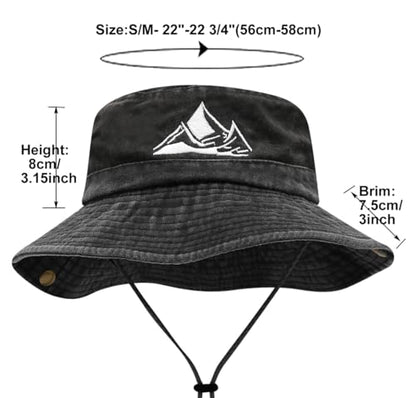 Sun Bucket Hat for Men Women Fishing Beach Safari Trendy Cotton Cowboy Cap for Golf Hiking Hunting Outdoor Boonie - color: Mountain Black