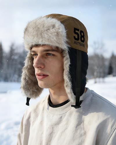 Croogo Trapper Hat Winter Hats for Men Trooper Russian Warm Hat with Ear Flaps Women Ushanka Fur Hat Windproof Ski Hat - color: Pl2510-khaki