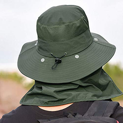 Fishing Hat for Men & Women, Sun Protection Hat with Face Cover & Neck Flap - color: Army Green