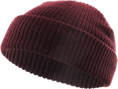 Fisherman Short Beanie Leon Roll up Trawler Classic Skullcap Hipster Beanie Warm Winter Hats Acrylic Ribbed Knit Cuff Daily - color: Burgundy Fisherman Beanie