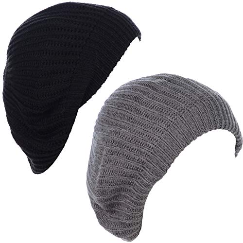 an Fall Winter Knit Beanie Beret Hat for Women Soft Knit Lining Many Styles - color: Greyblack
