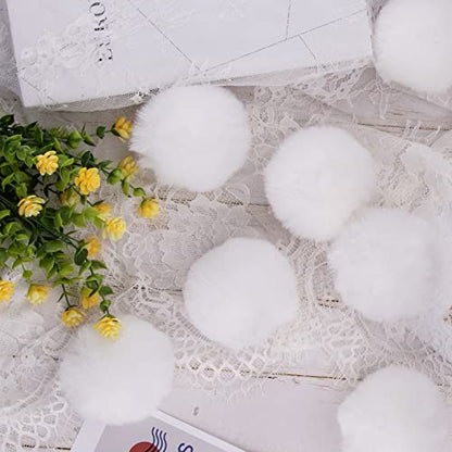BQTQ 26 Pcs Faux Fur Pom Poms DIY Hat Pompoms with Elastic Loop (White) - color: Pure white