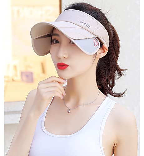 Sun Visor Hat for Women and Men - Retractable Brim Sport Hat, Summer Golf Tennis Running Beach Hat with Ponytail Hole - color: Z-2 Pack Beige Black