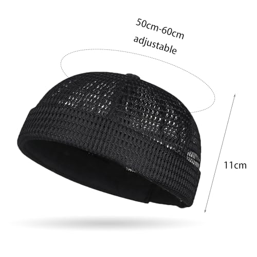 Brimless Hats for Men Breathable Brimless Docker Hat Lightweight Mesh Skull Cap Beanie Hats - color: Black
