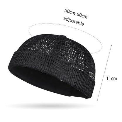 Brimless Hats for Men Breathable Brimless Docker Hat Lightweight Mesh Skull Cap Beanie Hats - color: Black