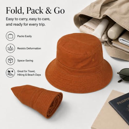 Cotton Bucket Hat Packable Beach Sun Hat for Women Men - color: Sunsetred