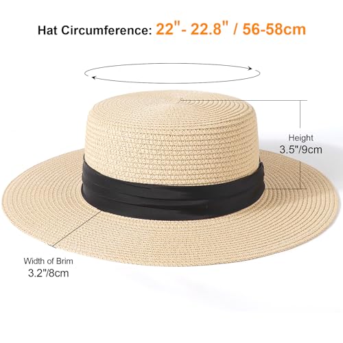 DRESHOW Women Straw Panama Hat Travel Fedora Beach Sun Hat Summer Wide Brim Straw Roll up Hats UPF 50+ - color: Fedora L Beige a