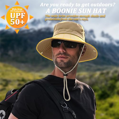 Sun Hats for Men Women, Fishing Hat UV Protection Wide Brim Bucket Hats Foldable Boonie Hat for Hiking Camping Safari - color: Brown