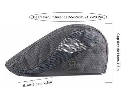 Mesh Cap Breathable Summer Newsboy Hat Adjustable Beret Ivy Cap Irish Cabbie Driving Fishing Hats - color: Dark Gray